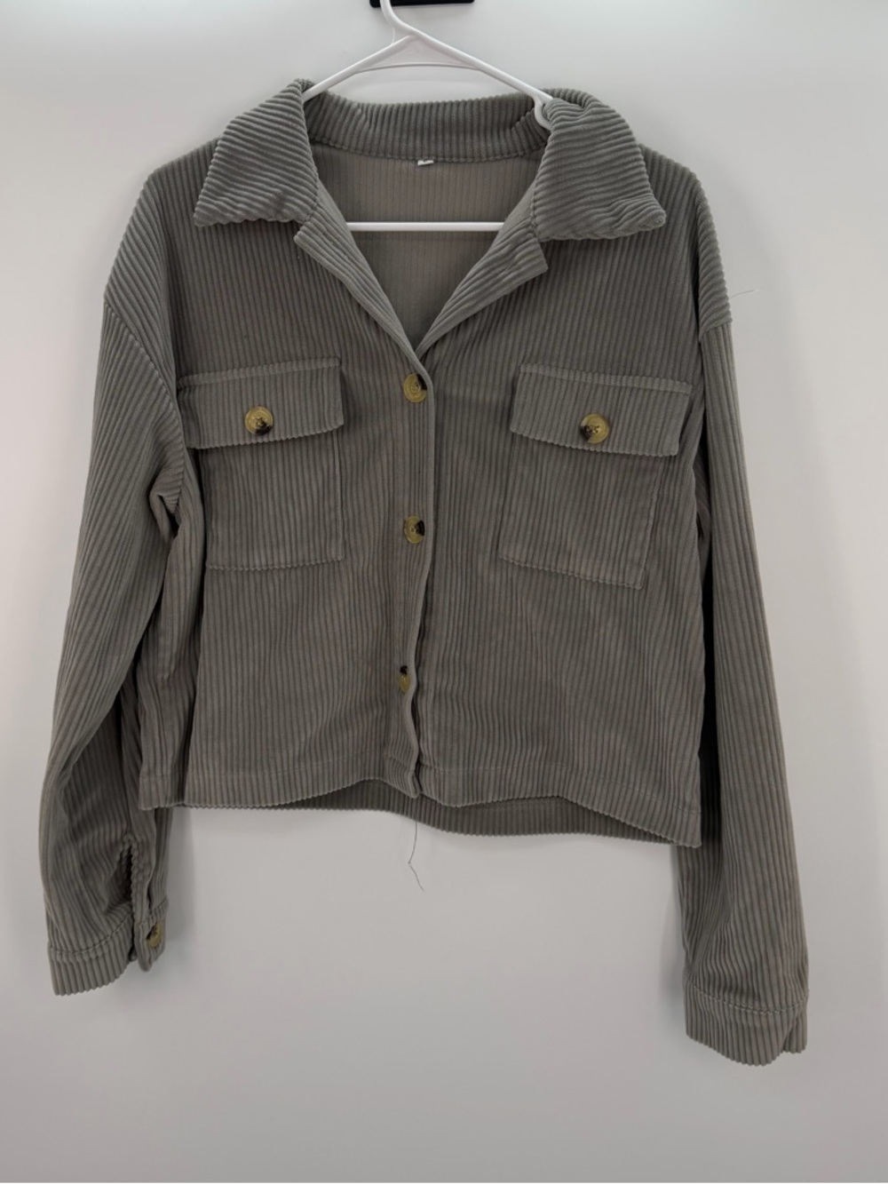 Corduroy Button-Front Jacket - Sage Gray